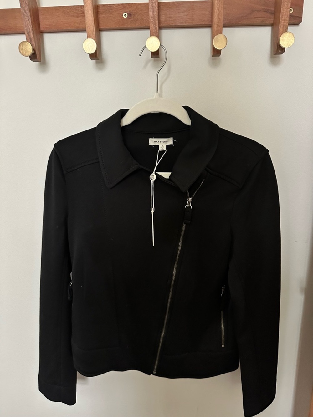 Max Studio Black Asymmetrical Zip Leather Jacket